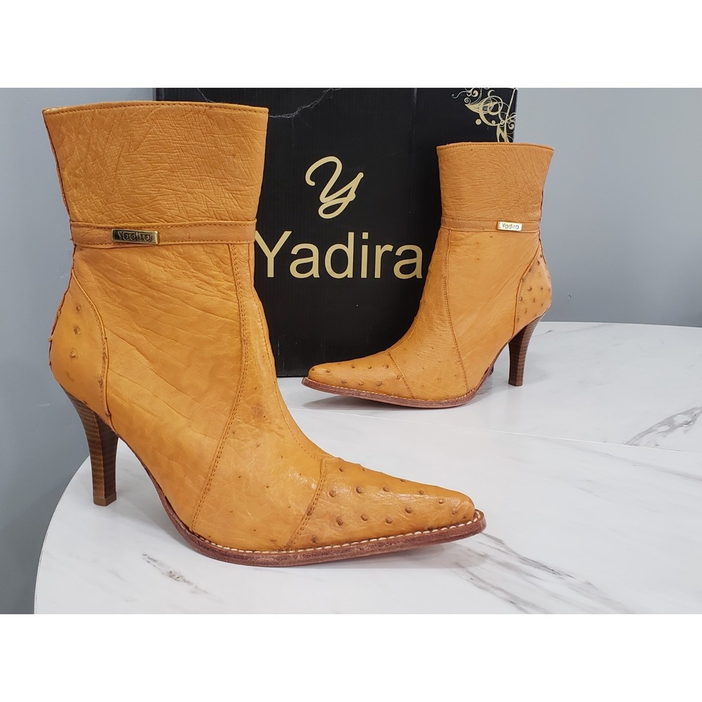 NEW SZ 7 Yadira Semental Exotic OSTRICH BOOTY Western Boots orange heel western